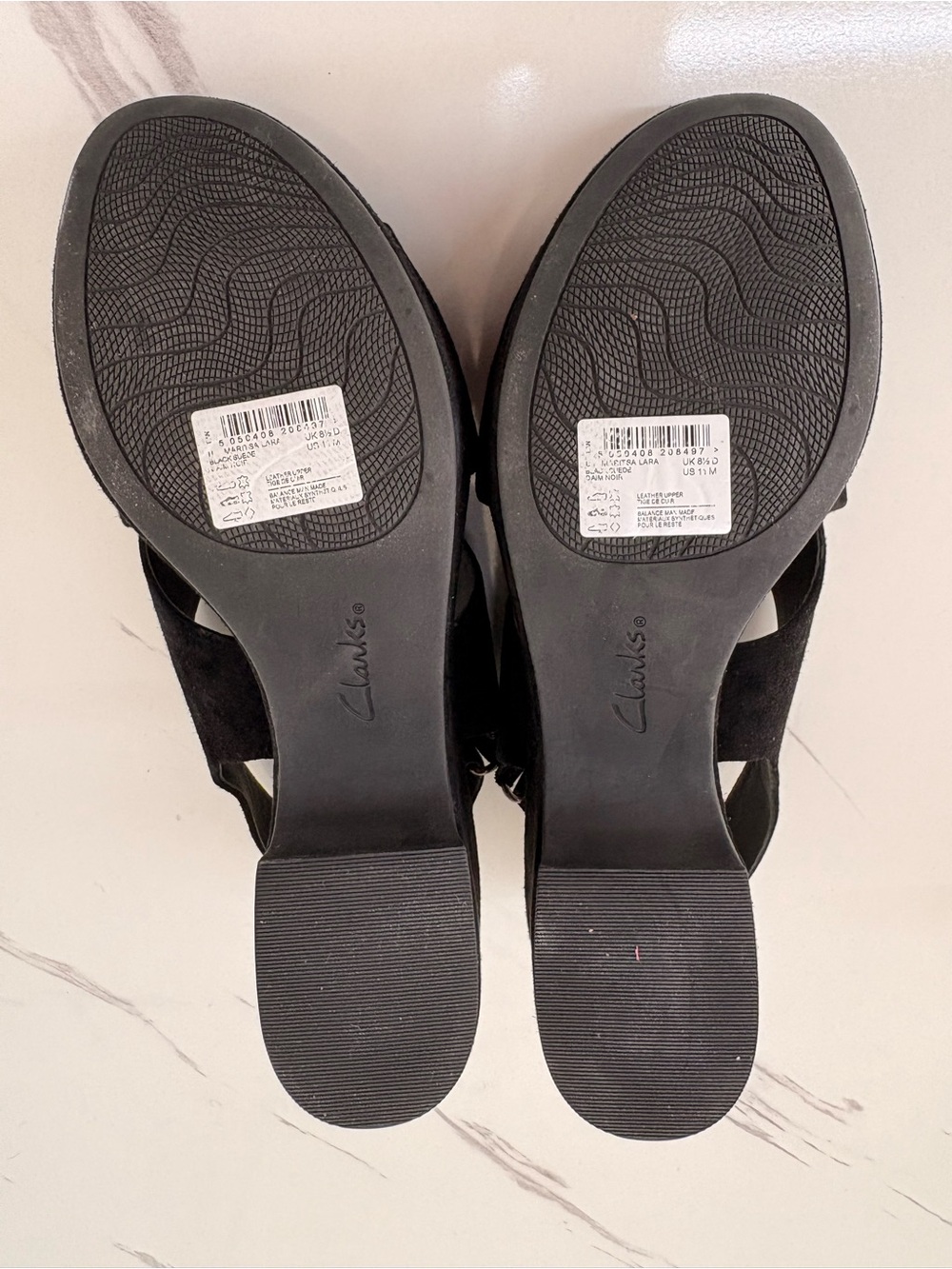 Clarks Black Suede Crossband Slingback Wedge Sandals - Picture 2 of 3